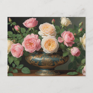 Rosa Pink und Creme in einer antiken Vase Postkarte