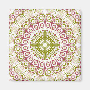 Rosa Pink und Olivgrün Mandala Medaillon Magnet