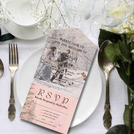 Rosa Pink Winter Schneegebiet Pine Tree Weihnachts All In One Einladung