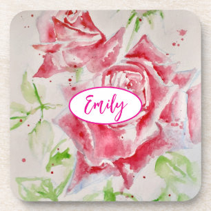 Rosa Pinkrose Wasserfarbe Blume Florale Kunst Getränkeuntersetzer