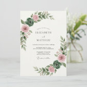 Rosa Pinselblumen-Hochzeit Einladung (Stehend Vorderseite)