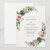 Rosa Pinselblumen-Hochzeit Einladung (Vorne/Hinten)