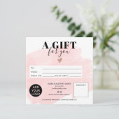 Rosa Pinselstrich Chic Quadrat Geschenkgutschein (Stehend Vorderseite)