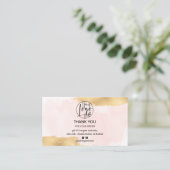 Rosa Pinselstrich Gold Pinsel Logo Ordnung danke Visitenkarte (Stehend Vorderseite)