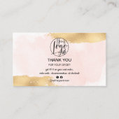 Rosa Pinselstrich Gold Pinsel Logo Ordnung danke Visitenkarte (Vorderseite)