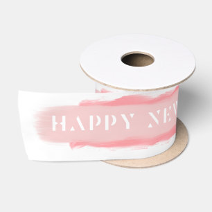 Rosa Pinselstrich Modern Happy New Year Satinband