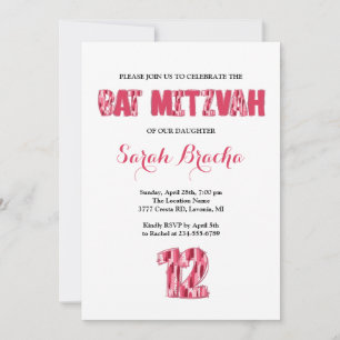 Rosa Pinselstrich Schlaganfall Bat Mitzva Einladun