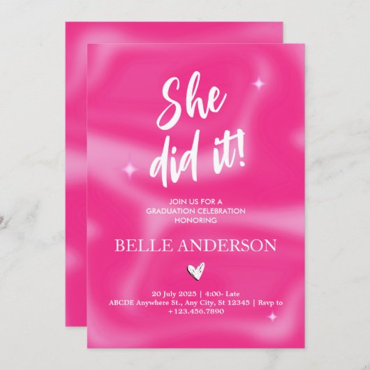 Rosa Pinselstriche y2k Retro-Abschluss Einladung (Vorne/Hinten)