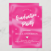 Rosa Pinselstriche y2k Retro-Abschluss Einladung (Vorne/Hinten)