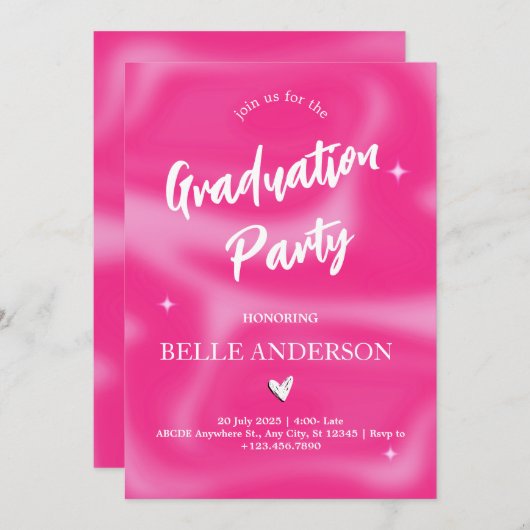 Rosa Pinselstriche y2k Retro-Abschluss Einladung (Vorne/Hinten)