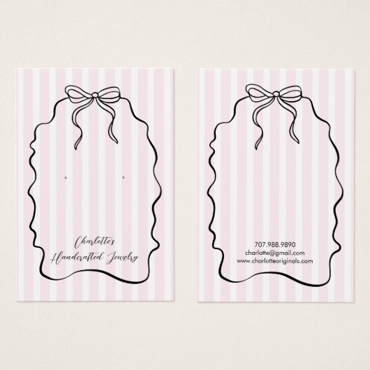 Rosa Pinstripe Ribbon Ohrring Schmuckkarte (Vorne & Hinten)