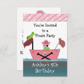 Rosa Pirate zum Geburtstag Einladung (Vorne/Hinten)