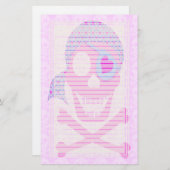 Rosa Piraten-Schädel gezeichnetes Briefpapier (Vorne/Hinten)