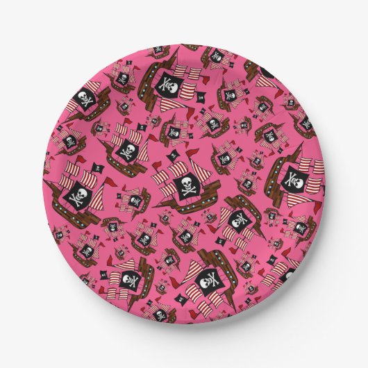 Rosa Piratenschiff Pappteller (Vorderseite)