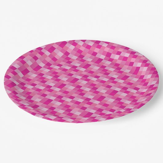 Rosa Pixelated Muster Pappteller (Schrägansicht)