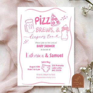 Rosa Pizza, Bier und Windeln Co-Ed Babyparty Einladung