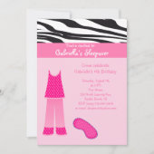 Rosa PJs / Zebra Sleepover Geburtstag Einladung (Vorderseite)