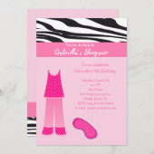 Rosa PJs / Zebra Sleepover Geburtstag Einladung (Vorne/Hinten)