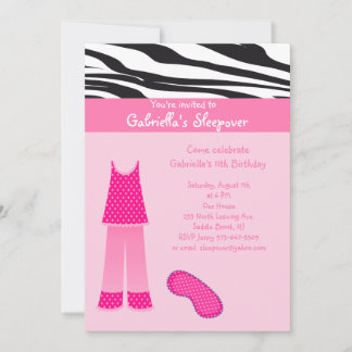 Rosa PJs / Zebra Sleepover Geburtstag Einladung