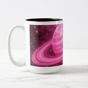Rosa Planet mit rosa Ringen Zweifarbige Tasse