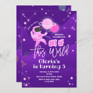 Rosa Planet Weltraum aus dieser Welt zum Geburtsta Einladung