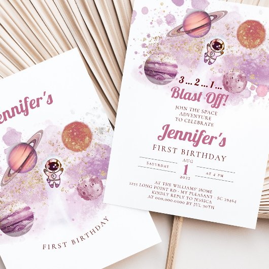 Rosa Planets Girl Einladung