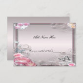 Rosa Platzkarte aus Blumen und Schmetterlingen (Vorne/Hinten)