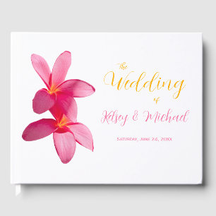 Rosa Plumeria-Blüten, Tropisch, Florale Hochzeit Gästebuch