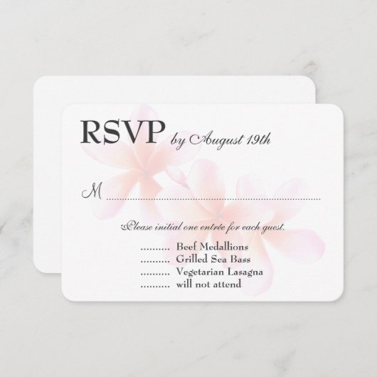 Rosa Plumeria Weiße UAWG mit Auswahl an Gerichten RSVP Karte (Vorne/Hinten)