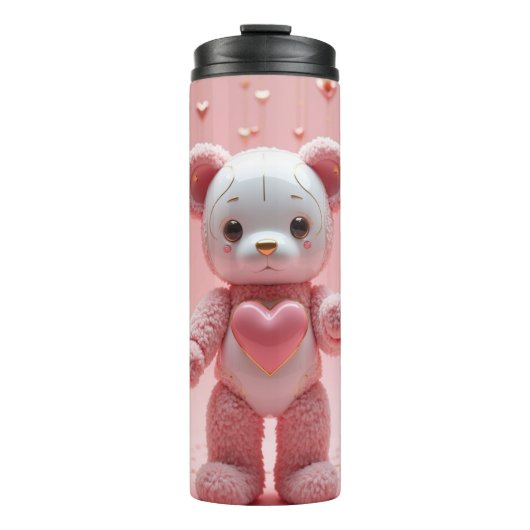 Rosa Plüsch-Roboter-Teddybär-Tumbler Thermosbecher (Vorderseite)