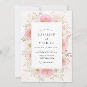 Rosa poetische botanische Hochzeit Einladung