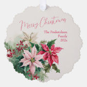 Rosa Poinsettias Elegantes Papier Ornament Karte (Vorderseite)