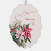 Rosa Poinsettias Elegantes Papier Ornament Karte (Links)