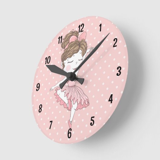 Rosa Polka dot ballerina Runde Wanduhr (Winkel)