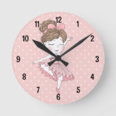 Rosa Polka dot ballerina Runde Wanduhr (Vorderseite)