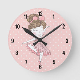 Rosa Polka dot ballerina Runde Wanduhr
