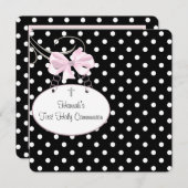 Rosa Polka Dot Cross Girls Erste Kommune Einladung (Vorne/Hinten)