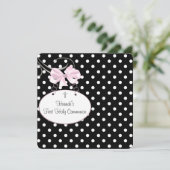 Rosa Polka Dot Cross Girls Erste Kommune Einladung (Stehend Vorderseite)