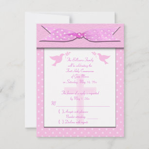 Rosa Polka Dot First Holy Communy RSVP Card Einladung