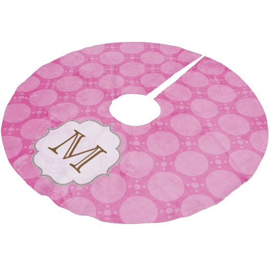 Rosa Polka Dot Print Monogram, Initial Tree Skirt Polyester Weihnachtsbaumdecke (Schrägansicht)