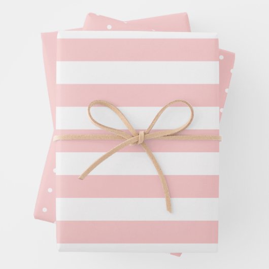 Rosa Polka Dot weich Streifen und fest Geschenkpapier Set (Beispiel)