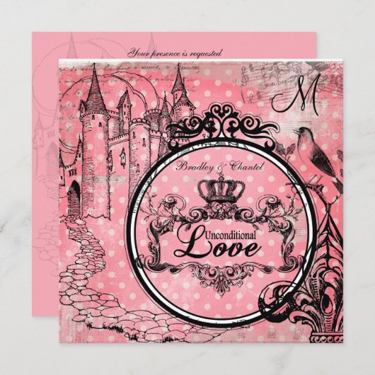 Rosa Polka Dots bedingungslose Liebe Hochzeitsreis Einladung (Vorne/Hinten)