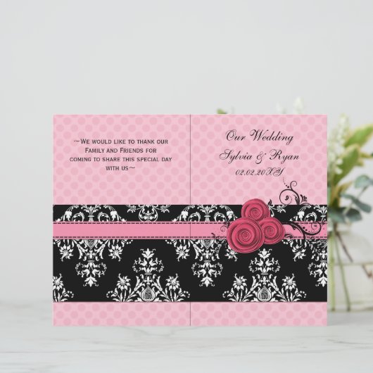 Rosa Polka dots Blumenbuch Hochzeitsprogramm (Stehend Vorderseite)