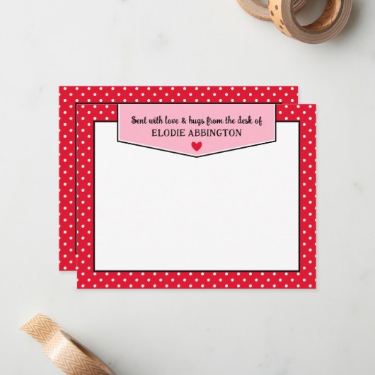 Rosa Polka Dots Herzstück mit Liebe und Schlägern Mitteilungskarte (Vorderseite/Rückseite Beispiel)