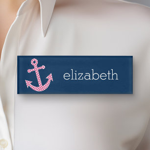Rosa Polka-Punkt-Anker mit Marine-individuellem Namenschild