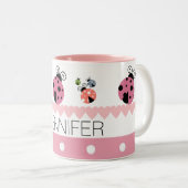 Rosa Polka-Punkt-Herz-Marienkäfer-individueller Zweifarbige Tasse (VorderseiteRechts)