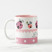 Rosa Polka-Punkt-Herz-Marienkäfer-individueller Zweifarbige Tasse (Links)