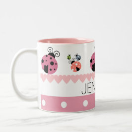 Rosa Polka-Punkt-Herz-Marienkäfer-individueller Zweifarbige Tasse