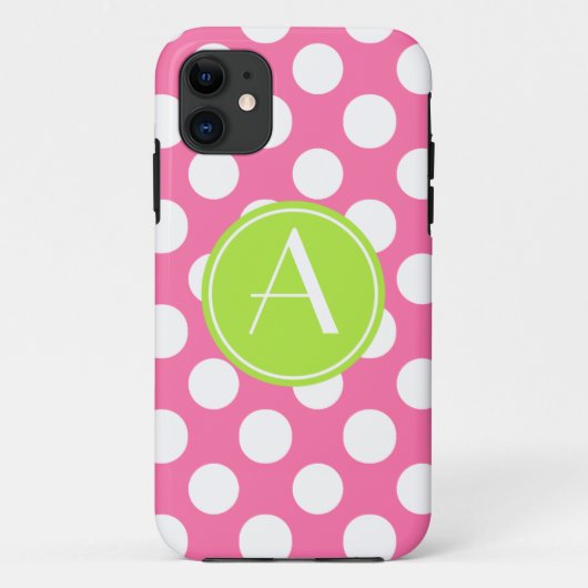 Rosa Polka-Punkt-Limones Kreis-Monogramm Case-Mate iPhone Hülle (Rückseite)