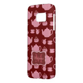 Rosa Polka-Punkt-Tee-Set auf Burgunder Case-Mate Samsung Galaxy Hülle (Rückseite Links)